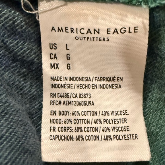 American Eagle Cropped Flannel Shirt Hoodie, Green + Navy Blue, Size Large - Picture 10 of 10